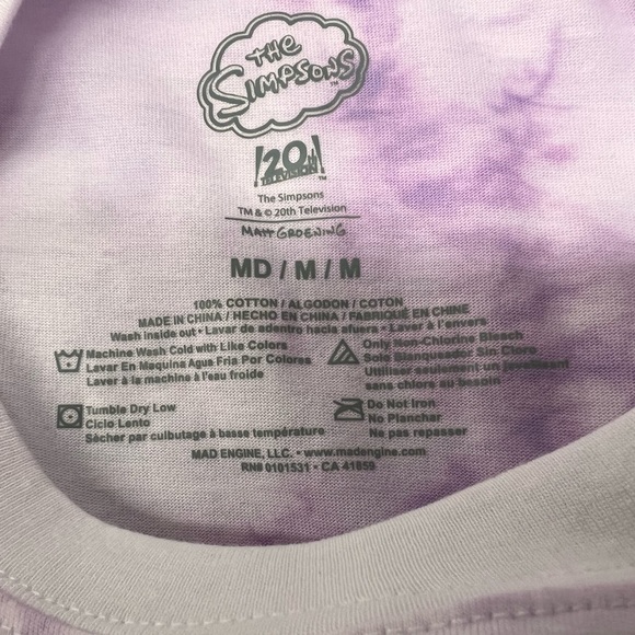WOMEN’S Graphic T-Shirt The Simpsons  Size M - Purple Tye Dye - Picture 4 of 6